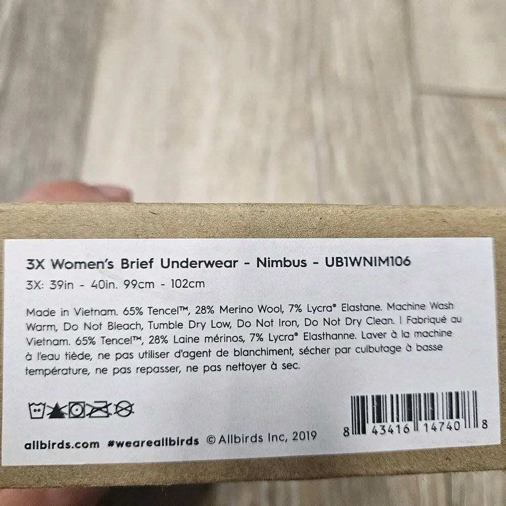 Allbirds Bundle Pair Trino Thong Aloe Briefs Underwear Nimbus Womens's 3X New
